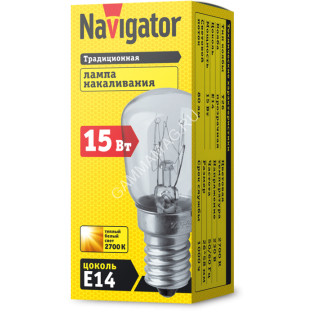 Лампа для холодильника накаливания NI-T26-15-230-E14-CL Navigator 61203 *1/50/200