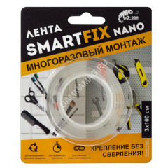 Лента клейкая двусторонняя многоразовая "NANO" "SmartFix" Прозр. 30мм х 1м SMN3010T "W-con" *1/36