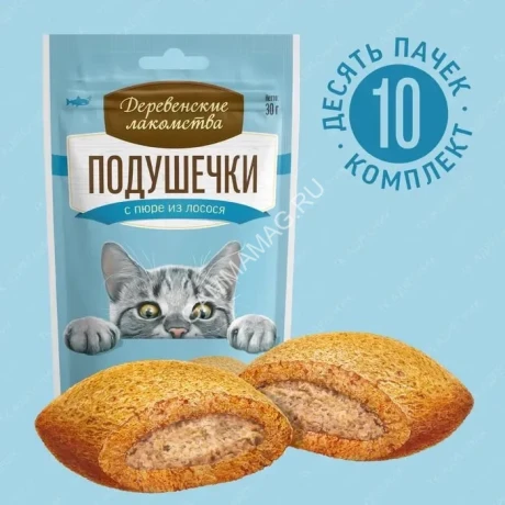 Деревенские лакомства 0,03кг подушечки с пюре из лосося, для кошек (79207767)