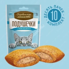 Деревенские лакомства 0,03кг подушечки с пюре из лосося, для кошек (79207767)