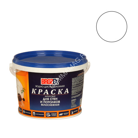 Краска акриловая для стен и потолков 3 кг BROZEX белоснежная *4/192