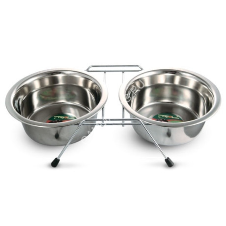 Комплект (Triol) 9005 подставка + миски металл, 2*2,60л