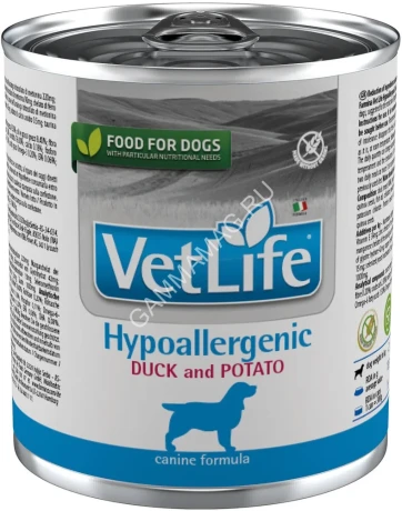 Farmina (Фармина) Vet Life Dog 0,3кг гипоаллергенный консервы утка и картофель для собак (1302)