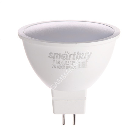 Лампа светодиодная 7W GU5,3 рефлектор 4К нейтральный 12V MR16 Smartbuy *10/100