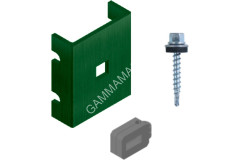 Комплект крепления №5. (1 саморез 5,5*38, скоба 40*35 Zn+ПП RAL6005 с вкладышем) ПРЕГРАДА *10