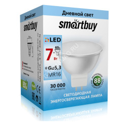 Лампа светодиодная 7W GU5,3 рефлектор 4К нейтральный MR16 Smartbuy *10/100
