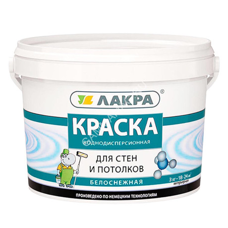 Краска акриловая для стен и потолков 3 кг Лакра белоснежная *1/144