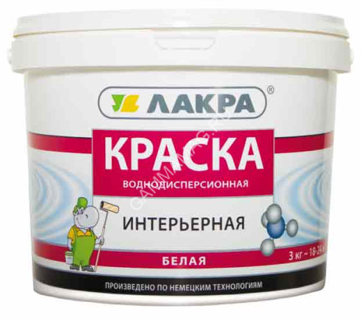 Краска акриловая для стен и потолков 3 кг Лакра Белоснежная интерьерная *1/144