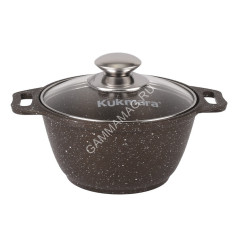 Кастрюля алюм. литая а/приг. Kukmara "Мраморная" кофейный 1,0л Стекл. кр. кмк12а (Кукмор) *1/3