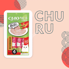 Inaba Ciao Churu 4*0,014кг Курица и кальмар лакомство-пюре для кошек
