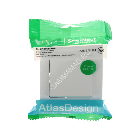 Выключатель "ATLAS DESIGN" СП 1кл. белый 10АХ в сборе SchE ATN000112 *15/90