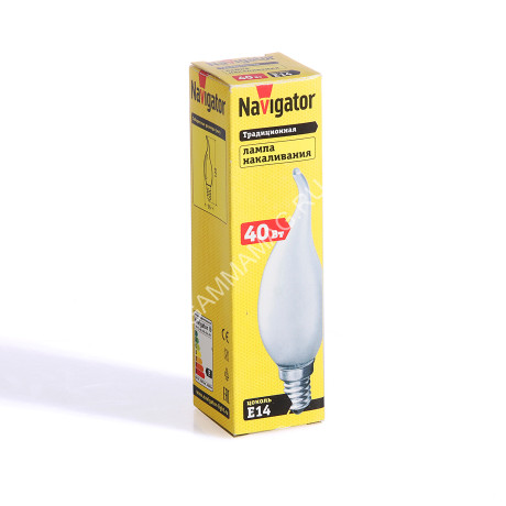 Лампа накаливания 40W Е14 свеча на ветру матовая Navigator 94334 *10/100
