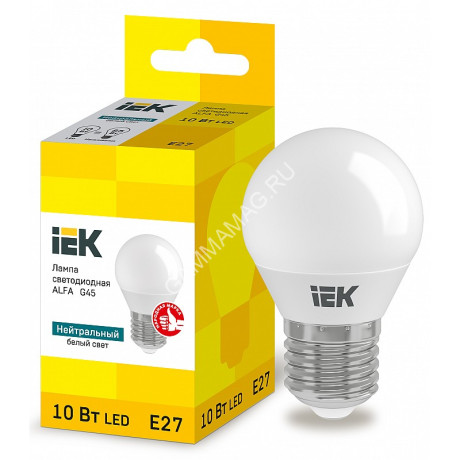 Лампа светодиодная 10W Е27 шар 4К нейтральный G45 Alfa IEK LLA-G45-10-230-40-E27 *10/100