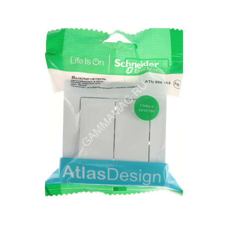 Выключатель "ATLAS DESIGN" СП 2кл. белый 10АХ в сборе SchE ATN000152 *15/90