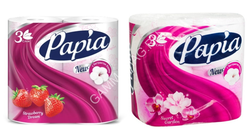 Бумага туалетная 3сл PAPIA в ассортименте (4рул) 5064992/5064993/5064989 *14