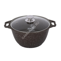 Кастрюля алюм. литая а/приг. Kukmara "Мраморная" кофейный 2,0л Стекл.кр. кмк22а *1/3