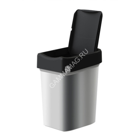 Контейнер д/мусора пластм. с откидной+"плавающей" крышкой 10л "METAL BIN" 434261213*1/4