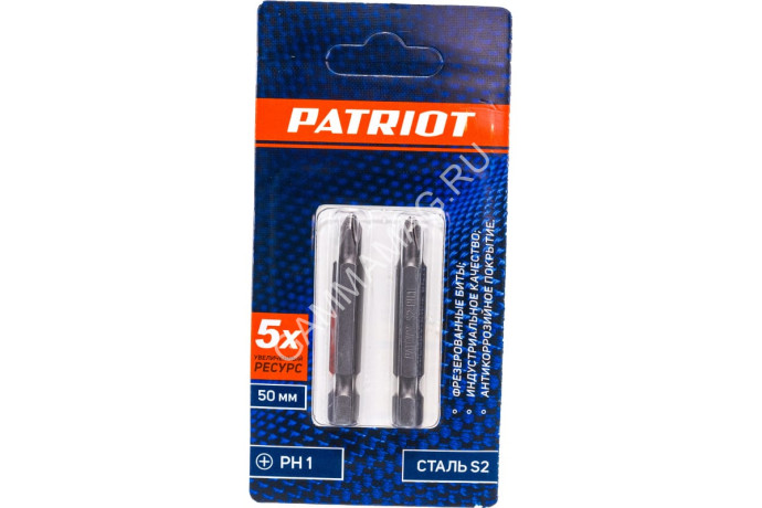 Бита крестовая PH1х50мм (2шт) фрезерованная S2 хвостовик 1/4"Е EDGE PATRIOT *1/20/240