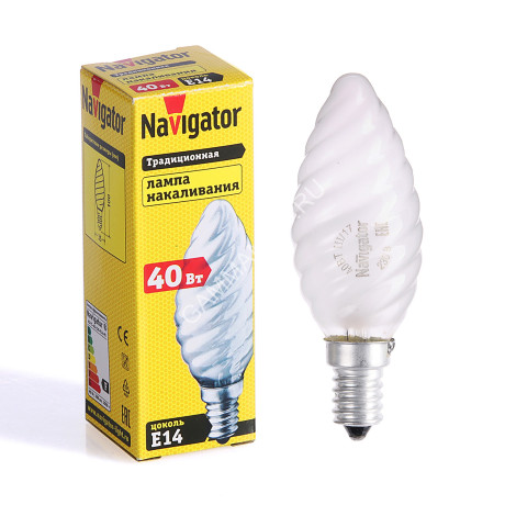 Лампа накаливания 40W Е14 свеча-витая матовая Navigator 94330 *10/100