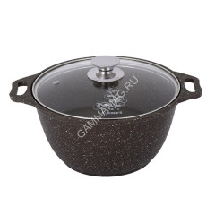 Кастрюля алюм. литая а/приг. Kukmara "Мраморная" кофейный 3,0л Стекл.кр. кмк32а (Кукмор) *1/3