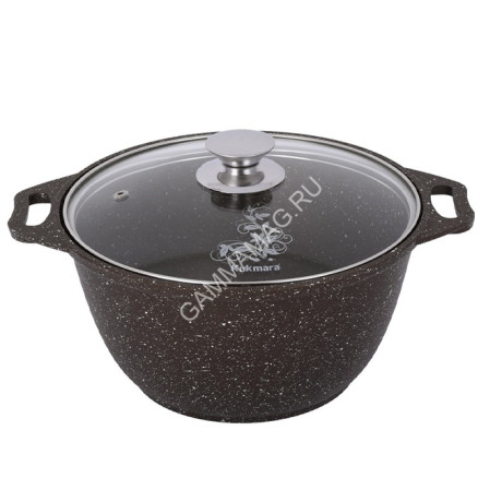 Кастрюля алюм. литая а/приг. Kukmara "Мраморная" кофейный 4,0л Стекл.кр. кмк42а (Кукмор) *1/3