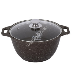 Кастрюля алюм. литая а/приг. Kukmara "Мраморная" кофейный 4,0л Стекл.кр. кмк42а (Кукмор) *1/3