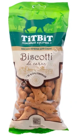 TiTBiT 0,35кг лакомство печенье Бискотти с печенью говяжьей для собак