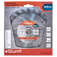 Диск пильный 160*20,0мм 24 зубьев по дереву (9020-160х20х24Т) Sturm *1/50