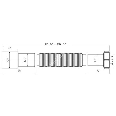 Слив гофрированный 1 1/4" Ани 40*50 К 206 (min410-max800) *1/100