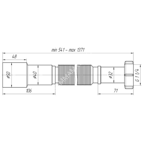 Слив гофрированный 1 1/4" Ани 40*50 удлиненный К 216 (min800-max1550) *1/60