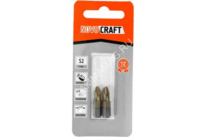 Бита крестовая PH2х 25мм (2 шт) магнитная S2TiN хвостовик1/4"С (B42-11-0252TG) TITAN NovoCRAFT *1/25