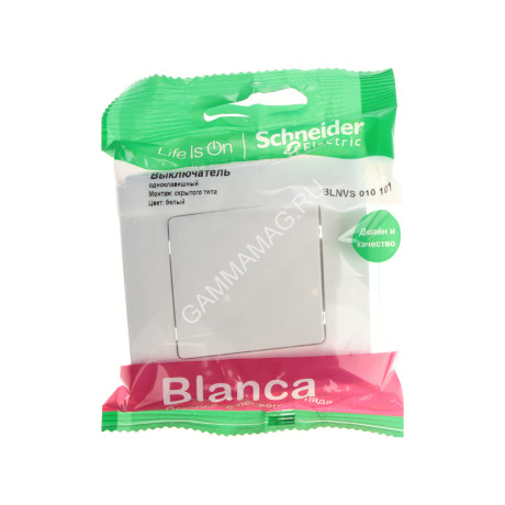 Выключатель "BLANCA" СП 1кл. белый 10А 250В BLNVS010101 *10/60