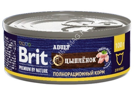 Brit Premium by Nature 0,1кг с мясом цыплёнка консервы для кошек (51229)