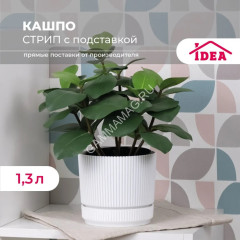 Кашпо пластм. "Стрип" 1,3л d верха 140мм h125мм с поддоном Белый М3246 ("М-Пластика") *1/12