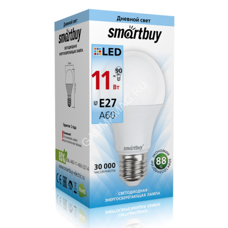 Лампа светодиодная 11W Е27 груша 4К нейтральный A60 Smartbuy *10/100