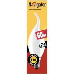 Лампа накаливания 60W Е14 свеча на ветру матовая Navigator 94335 *10/100