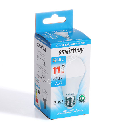 Лампа светодиодная 11W Е27 груша 6К холодный A60 Smartbuy *10/100