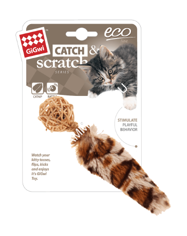 Игрушка (Gigwi) 75439 Плетеный мячик с кошачьей мятой серия CATCH & SCRATCH ECO для кошек, 13см
