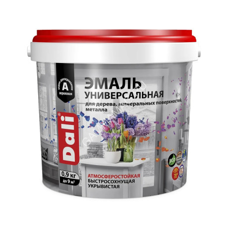 Эмаль акриловая глянцевая 0,9 кг DALI универсальная База А RAL 9010 *6/384
