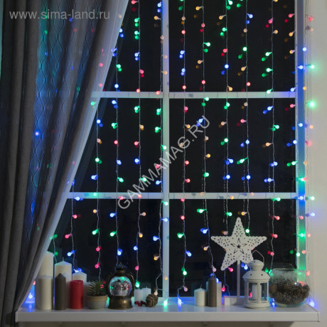 Гирлянда Занавес 2*1,5м 360LED мульти Шарики прозрачная нить 220V IP20 2361719 *1/24
