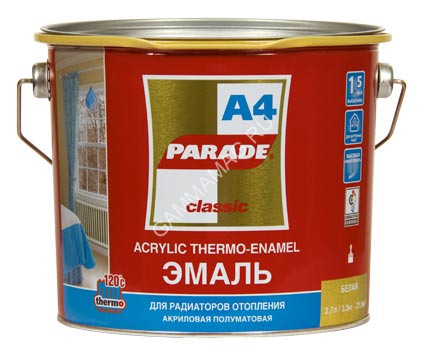Эмаль для радиаторов акриловая белая полуматовая 0,45 л А4 120_С PARADE *1/12