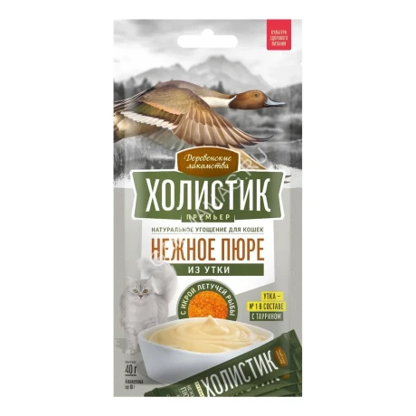 Деревенские лакомства 4х0,01кг Холистик Премьер Нежное пюре из утки с икрой летучей рыбы для кошек