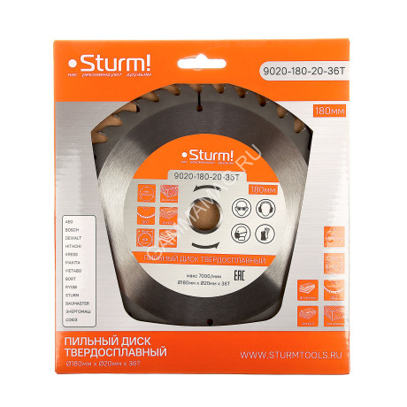 Диск пильный 180*20,0мм 36 зубьев по дереву (9020-180-20-36Т) Sturm *1/50