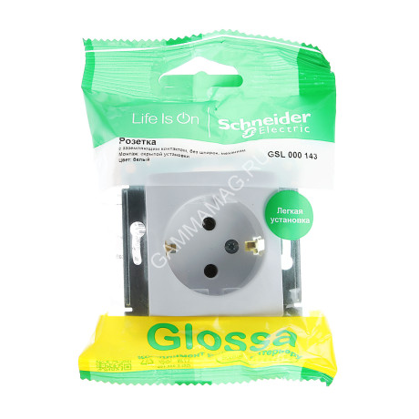 Механизм розетки "Glossa" 1-м. белый с/з GSL000143 *1/20/160