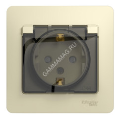 Розетка "Glossa" СП 1-мест. бежевый c/з з/ш крышка IP44 GSL000248 *1/10