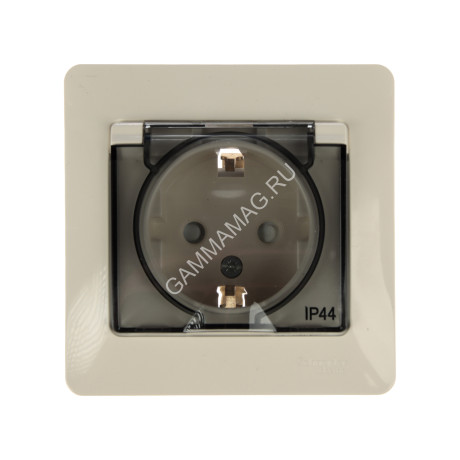 Розетка "Glossa" СП 1-мест. бежевый c/з з/ш крышка IP44 GSL000248 *1/10