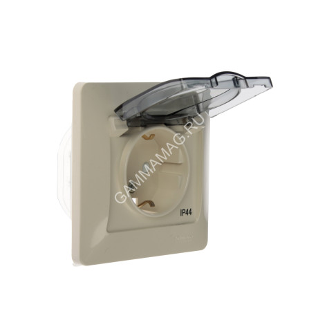 Розетка "Glossa" СП 1-мест. бежевый c/з з/ш крышка IP44 GSL000248 *1/10