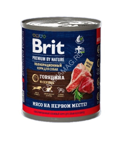 Brit Premium by Nature 0,85кг с говядиной и сердцем консервы для взрослых собак всех пород (51144)