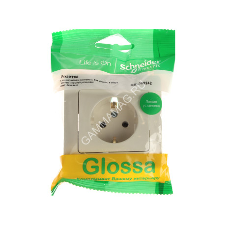 Розетка "Glossa" СП 1-мест. бежевый с/з GSL000242 *1/15