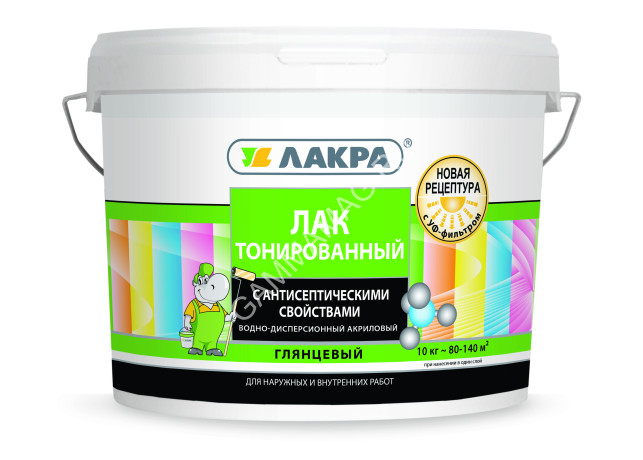 Лак акриловый для наружных и внутренних работ тонированный Бесцветный 10 кг Лакра *1/44